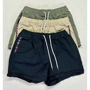 Wowie Mens Shorts Bundle of 3 Black Khaki Olive Green Patterned Trim Medium Swim
